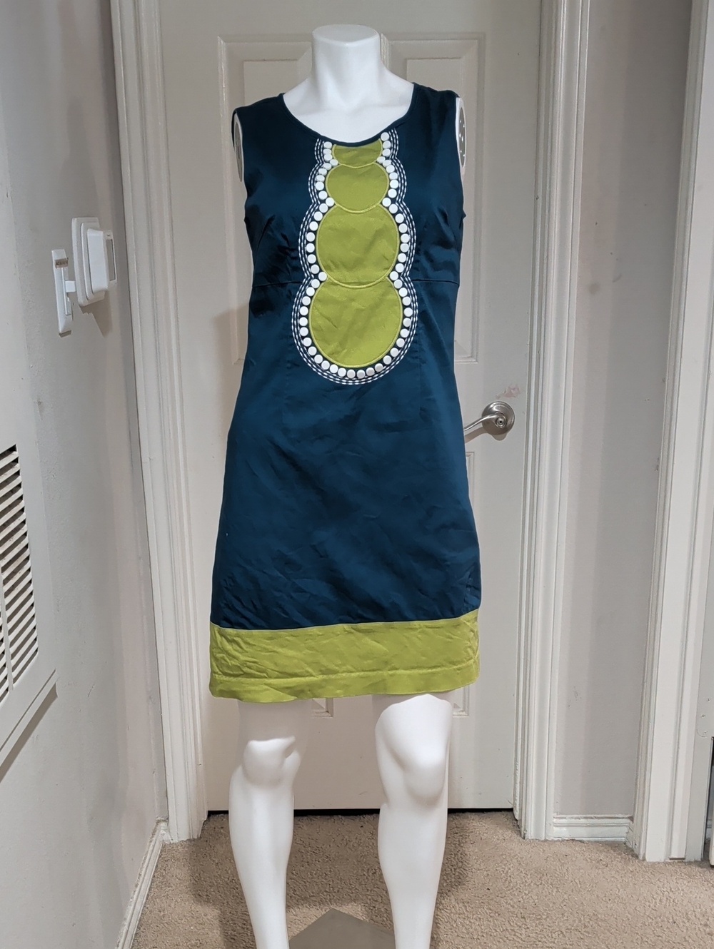 Richard Malcolm Retro Sleeveless Teal and Lime Shift Dress Women's 4